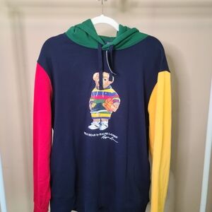 Polo Bear by Ralph Lauren Navy Hoodie with Colorblock Sleeves